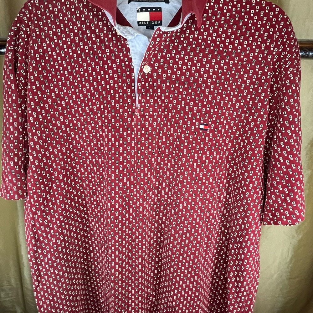 Vintage-Tommy Hilfiger Red Geometric Polo Shirt
